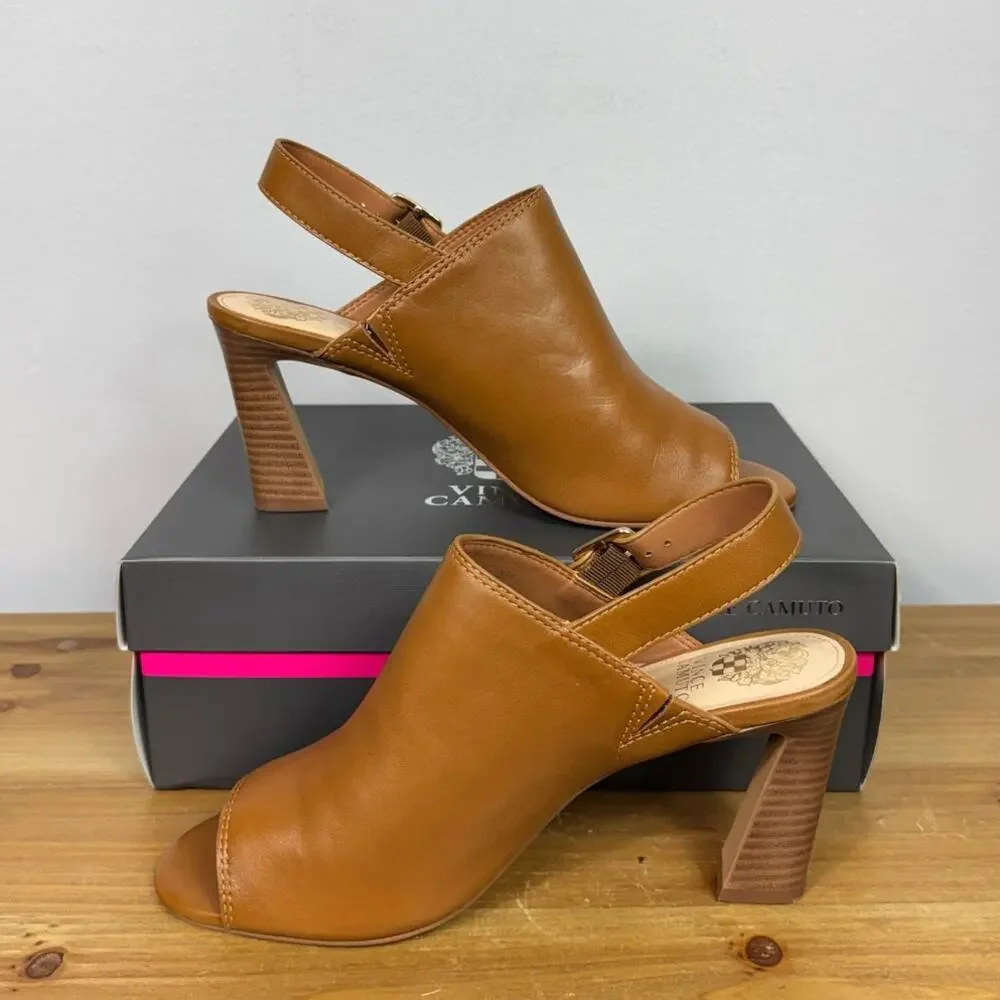New Vince Camuto Landam Slingback Sandal in Brown Leather Women's Size 10